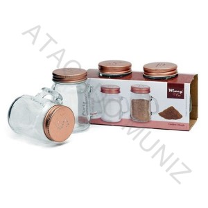 PORTA CONDIMENTO DE VIDRO METALIZADO ROSE GOLD KIT