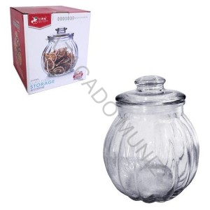 POTE DE VIDRO REDONDO RELEVO COM TAMPA HERMETICA