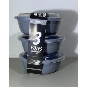 KIT POTE RAINHA COM 3 UNIDADES REDONDO 700ML COLOR