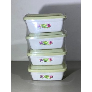 KIT POTES RAINHA COM 4 UNIDADES RETANGULAR 350ML DECORADO